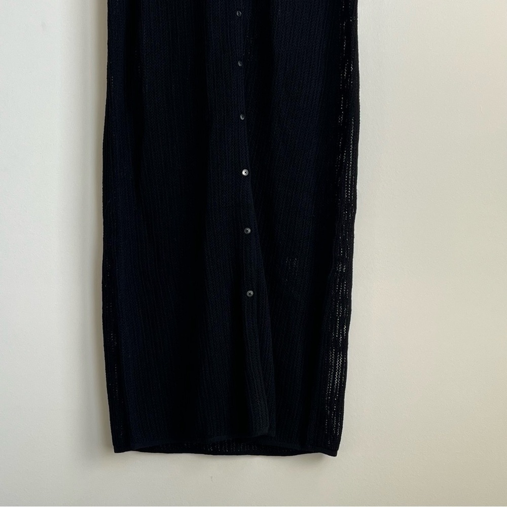 UNIQLO Lace Knit Dress Wool A-line Button Down Black  XS Open Knit midi collared - Picture 8 of 14